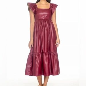 Olivia James the Label Black Brooke Faux Leather Flutter Sleeve size S